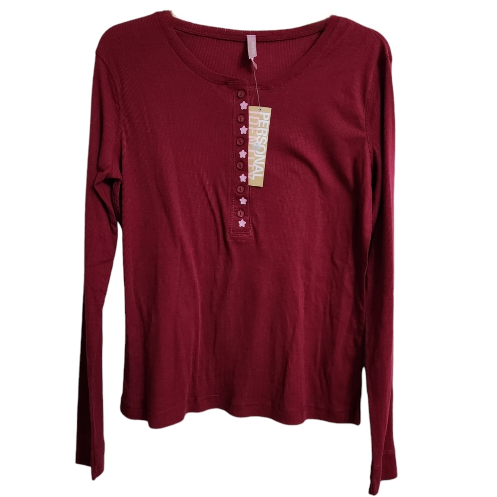 Personal Identity Girl’s Ribbed Fitted Long Sleeve Button Top - Size XL